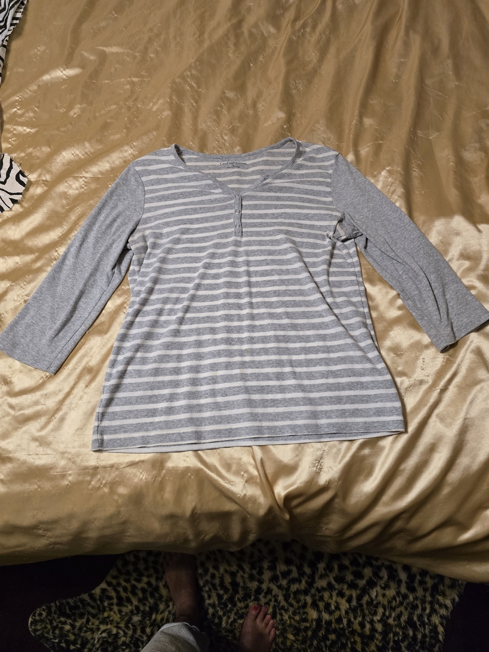 croft & barrow Gray and Light Gray Striped Henley Long Sleeve Top